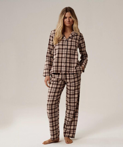 Atlantic NLP-505 dlhé/r S-2XL pruhované pyžamo hnědá-ecru M