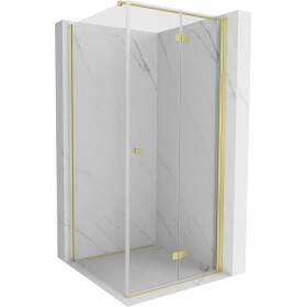 MEXEN/S - Mist-F sprchovací kút skladacie dvere pravá 75 x 75, transparent, zlato kartáčovaná 8A6T-075-075-55-00-P