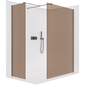 CERANO - Sprchová zástena Walk-in Onyx TL/P - 8 mm - hranatá vzpera - čierna matná, bronzové sklo - 130x110x200 CER-686812