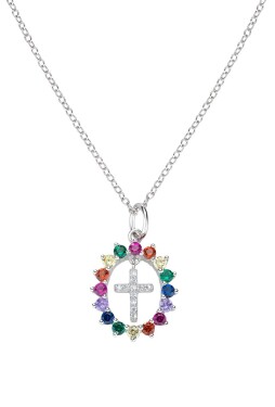 Amen Hravý strieborný náhrdelník so zirkónmi Cross CLGHCRBMZ (retiazka, prívesok)