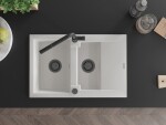 MEXEN/S MEXEN/S - Gaspar granitový drez 1.5 s odkvapkávačom vrátane batérie Flora, biela 6507-20-670401-70-B