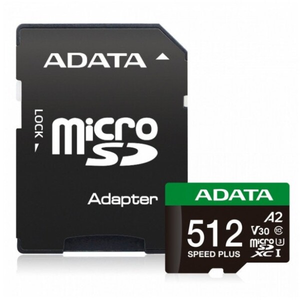 ADATA Speed Plus MicroSDXC 512 GB Class 3 UHS-I/U3 A2 V30 (UD512GUI3V30A2SP-RA1)
