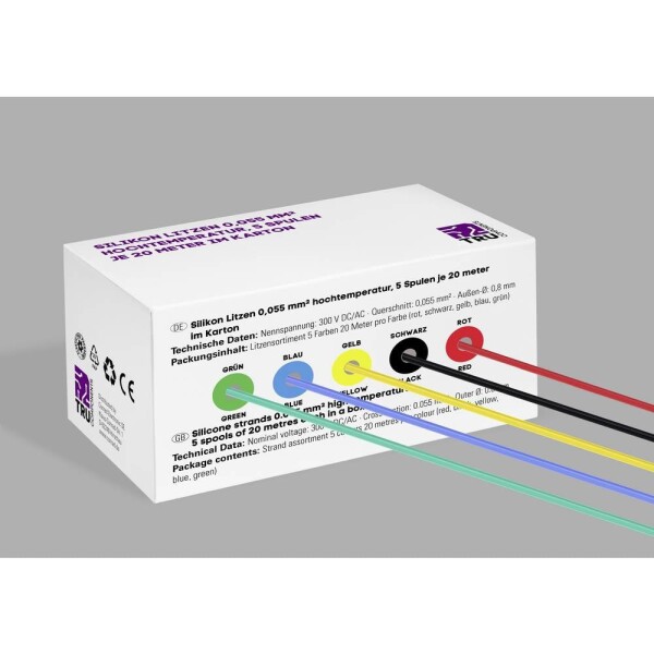 TRU COMPONENTS TC-14085044 Silikónová licna, 0.055 mm², červená, čierna, žltá, modrá, zelená, 1 sada; TC-14085044