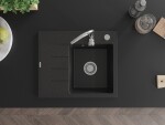 MEXEN MEXEN - Ben granitový drez 1 s odkvapkávačom pravý 600 x 500 mm, čierna/strieborná metalík, sifón chróm 6523605000-73