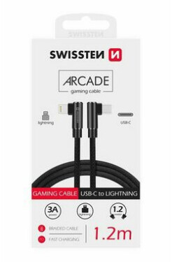 SWISSTEN ARCADE Textilný dátový kábel USB-C - LIGHTNING 1.2m čierna (71529900)