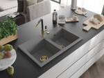 MEXEN/S MEXEN/S - Hektor granitový drez 2-bowl 800 x 480 mm, sivá, zlatý sifón 6521802000-71-G