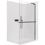 CERANO - Sprchová zástena Walk-in Onyx L-pravá vzpera - 8 mm + polička/držiak na uteráky - čierna matná, transparentné sklo - 140x200 CER-8050BD1000