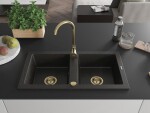 MEXEN/S MEXEN/S - Mario granitový drez 2-bowl 820x436 mm, čierna / zlatá metalik, + zlatý sifón 6504822000-75-G