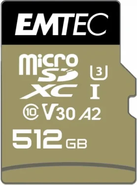EMTEC SpeedIN Pre microSDXC 512GB + adaptér / Class 10 / UHS-I / U3 / A2 / V30 / čítanie 95MBs / zápis 80MBs (ECMSDM512GXC10SP)