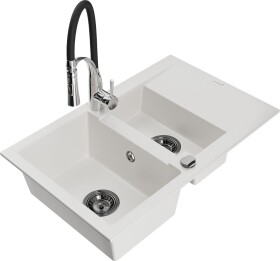MEXEN/S MEXEN/S - Gaspar granitový drez 1.5 s odkvapkávačom vrátane batérie Aster, biela 6507-20-73450-07-B