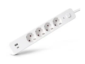 Entac 4-zásuvkový predlžovací blok s USB biela / Predlžovací kábel / 4X 230V / 1x USB-A / 1x USB-C / 1,5 m / vypínač (ESES1.5G4-1.5-SW-1UA1UC)