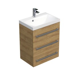 Kúpeľňová skrinka s chrómovými úchytmi a umývadlom SAT Cube Way 60x76,5x40 cm dub Hickory mat CUBE2603DH CUBE2603DH