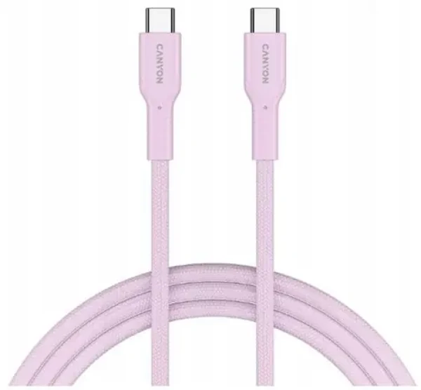 Canyon OnWire CCAP60CL ružová / Nabíjací kábel / USB-C - USB-C / opletený / 60W PD / 480 Mbps / 1 m (CND-CCAP60AB10PK)