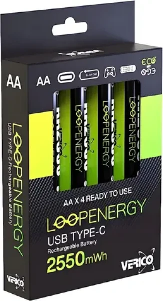 Verico LoopEnergy AA2550 / Nabíjacie batérie AA / Li- ION / USB-C / 2550 mAh / 4 ks (1UDBT-A1WEAC-NN)