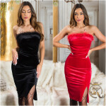 Sexy Koucla Bandeau Midi Dress with feather details red Einheitsgroesse