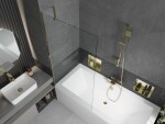 MEXEN/S - Cube obdĺžniková vaňa 180 x 80 cm s panelom + vaňová zástena 90, transparent, zlatá 550518080X9509000050