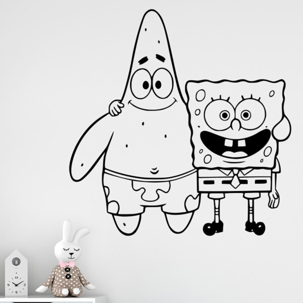 Veselá Stena Samolepka SpongeBob a Patrick Farba: černá, Veľkosť: 100 x 102 cm