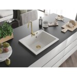 MEXEN/S MEXEN/S - Elix granitový drez 1-miska 600 x 500 mm, biela, sifón zlatá 6525601005-20-G
