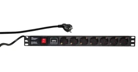 LogiLink Napájacia lišta 19" 7x230V čierna / Zásuvková lišta / vypínač / 2 m / 16 A (PDU7C01)