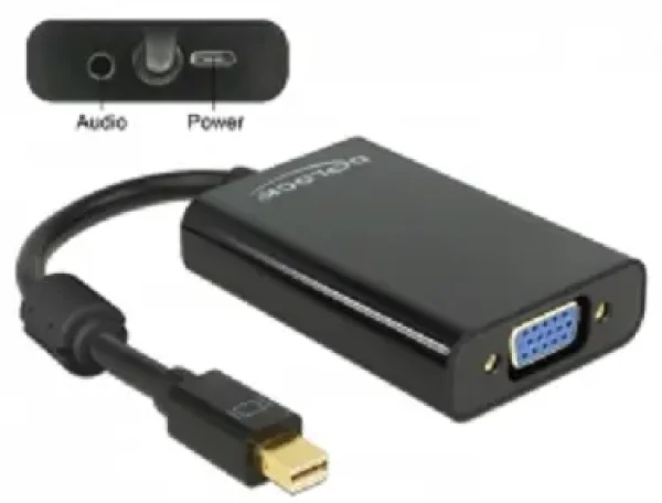 DeLock adaptér mini Displayport 1.1 samec - VGA samica + Audio + Power / čierny (65598DE)