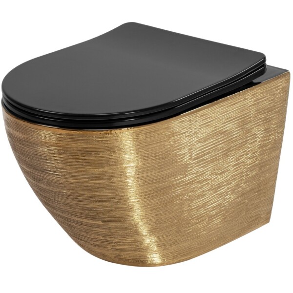 REA - Závesná WC misa Carlo Mini Tornado Black Brush Gold REA-C4330