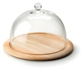 Continenta Doska na krájanie s poklopom / Doska na krájanie / gumovník / sklenený poklop / 33x19,5 cm (C3047)