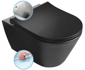 SAPHO - AVVA CLEANWASH závesná WC misa s bidet. spŕškou, Rimless, 35,5x53cm, čierna mat 100312-110