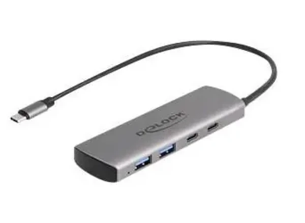 DeLock / Rozbočovač USB / USB-C / 10 Gbps / 2× USB-C + 2× USB-A / napájanie / desktop (64299)