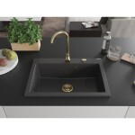 MEXEN/S MEXEN/S - Elix granitový drez 1-miska 700 x 500 mm, čierna kropenatá, sifón zlatá 6526701005-76-G