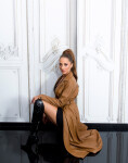 Sexy Faux Leather Coat with Belt brown Einheitsgroesse