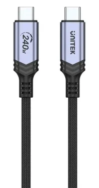 Unitek C14110GY-2M čierna / Nabíjací kábel / USB-C - USB-C / PD 240W / opletený / 2 m (C14110GY-2M)