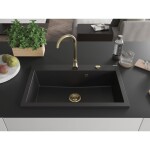 MEXEN/S MEXEN/S - Elix granitový drez 1-miska 800 x 500 mm, čierna, sifón zlatá 6527801005-77-G