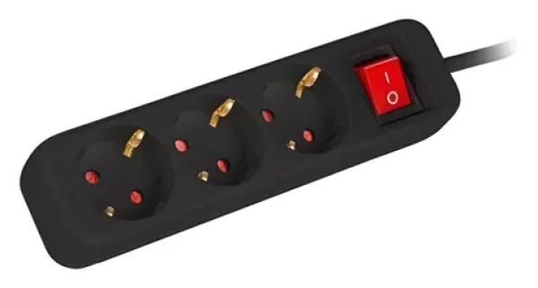 Lanberg napájacia lišta 3x Schuko čierna / Napájacia lišta / vypínač / medený kábel / 1,5 m (PS1-03F-0150-BK)