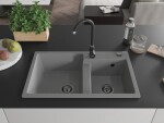 MEXEN/S MEXEN/S - Tomas granitový drez 2-bowl 800 x 500 mm, šedá, + čierny sifón 6516802000-71-B