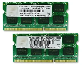 G.Skill SQ 4GB Kit 2×2GB / Operačná pamäť / DDR3 SO-DIMM / 1600 MHz / CL9-9-9-28 / 1.5V (F3-12800CL9D-4GBSQ)
