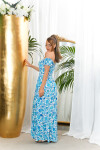 Sexy off-shoulder Summer Maxi Dress with decorative buttons blue L/XL