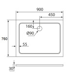 H K - THOR Sprchová vanička z liateho mramoru, obdĺžnik, 90x76x3 cm SE-THOR-9076
