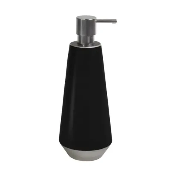 Spirella JOSHUA čierno-strieborná / Dávkovač mydla / keramika / 650 ml / 9 × 9 × 24,5 cm