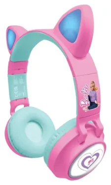 LEXIBOOK Bezdrôtové slúchadlá Barbie s mačacími uškami ružové / Detské slúchadlá / Bluetooth / Skladacie / Svetelné efekty (HPBTKTBB)