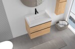 CERANO - Kúpeľňová skrinka Velora - dub medový, úchytka čierna + umývadlo z lit. mramoru s otvorom Vita - biela lesklá - 70x63x46,5 CER-8050BD83879