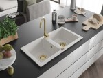 MEXEN/S MEXEN/S - Mario granitový drez 2-bowl 820x436 mm, biela, + zlatý sifón 6504822000-20-G