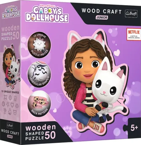 Trefl Wood Craft Junior - Puzzle - Gábinin kúzelný domček: Gábi a jej mačiatko
