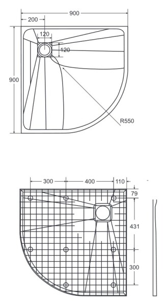 BESCO - Štvrťkruhová sprchová vanička VEXO - čierna VANKVEX90CTVRTB