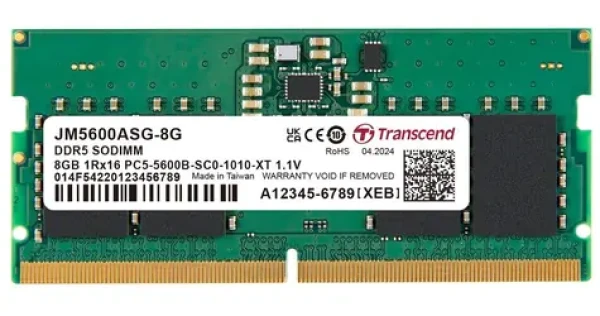 Transcend pamäť 8GB / JMDDR5 5600 SO-DIMM / 1Rx16 / 1Gx16 / CL46 / 1.1V (JM5600ASG-8G)