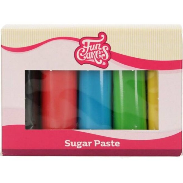 Farebné potahovacie hmoty 5x100g čierna,červená,modrá,zelená,žltá - FunCakes - FunCakes