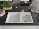 MEXEN/S MEXEN/S - Tomas granitový drez 2-bowl vrátane batérie Flora, biela 6516-20-670401-07
