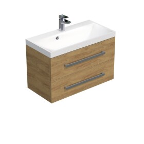 Kúpeľňová skrinka s chrómovými úchytmi a umývadlom SAT Cube Way 80x53x40 cm dub Hickory mat CUBE280ZDH CUBE280ZDH
