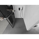 MEXEN/S - Kioto+ L Sprchová zástena WALK-IN s poličkou a držiakom uterákov 110 x 200, čierny vzor, grafit metal 800-110-123-95-70