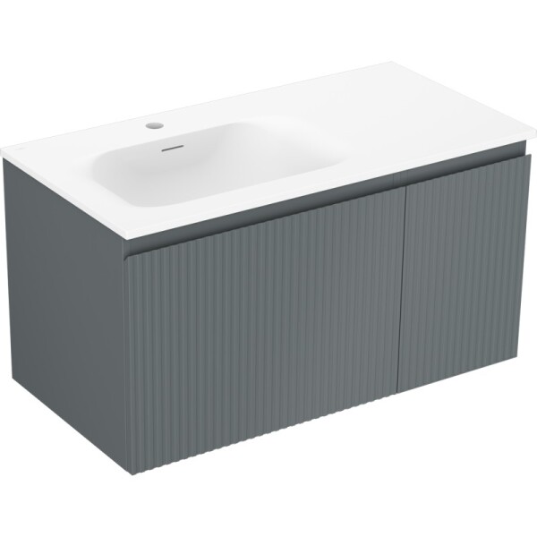 MEXEN/S - Rivel kúpeľňová skrinka 90 cm s umývadlom Vela ľavá, 1S, 1D, reliéf, grafit mat/biela mat 91A23-09047-3-BBFF66-W23L01