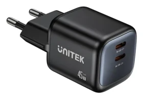 Unitek P1129ABK01- EU čierna / Nabíjačka / 2x USB-C / 45 W / GaN / PD 3.0 (P1129ABK01-EU)